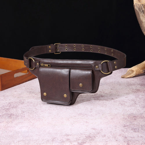 Adjustable Faux-Leather Western Belt Bag with Studs
