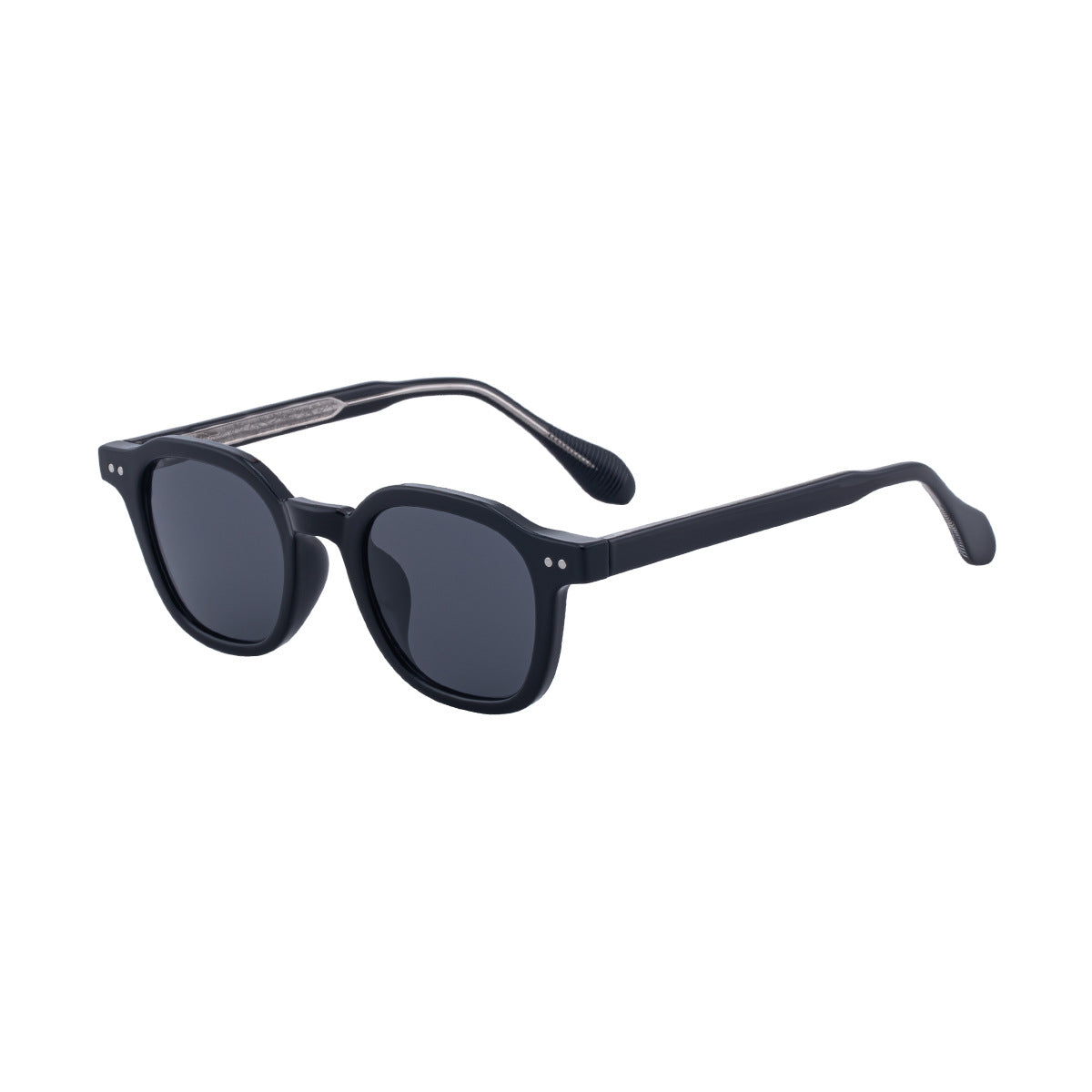 Retro Round-Square Acetate Sunglasses - Black