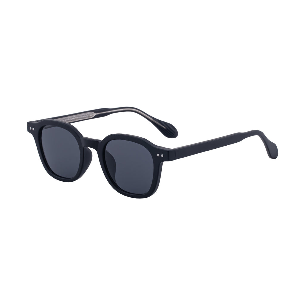Retro Round-Square Acetate Sunglasses - Black Grey