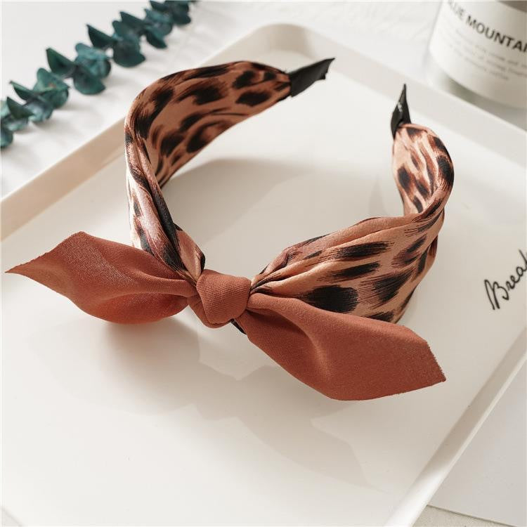 Vintage Bow-Knot Polka Dot & Leopard Headband - Brown Leopard