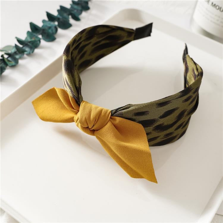 Vintage Bow-Knot Polka Dot & Leopard Headband - Mustard Leopard