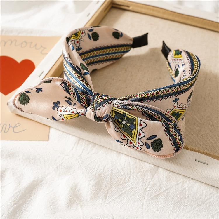 Vintage Bow-Knot Polka Dot & Leopard Headband - Ivory Print