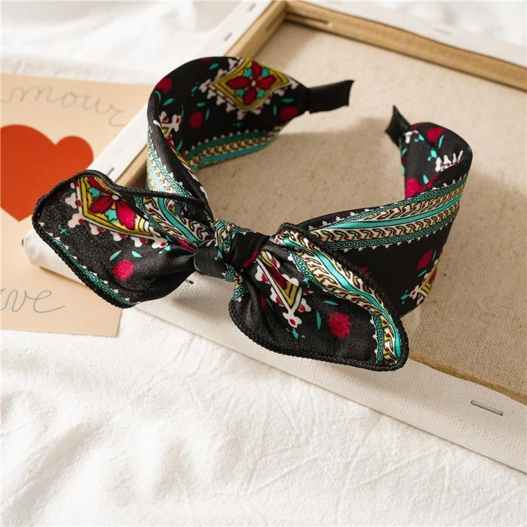 Vintage Bow-Knot Polka Dot & Leopard Headband - Black Floral
