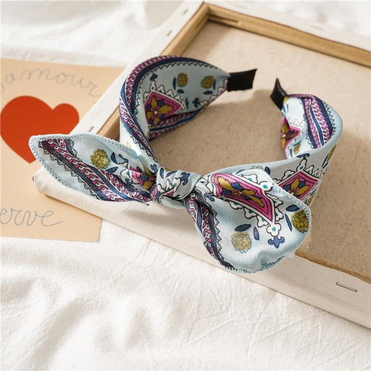 Vintage Bow-Knot Polka Dot & Leopard Headband - Grey Paisley