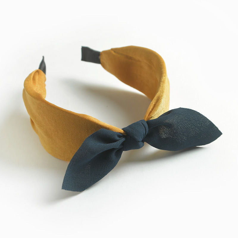 Vintage Bow-Knot Polka Dot & Leopard Headband - Mustard Duo