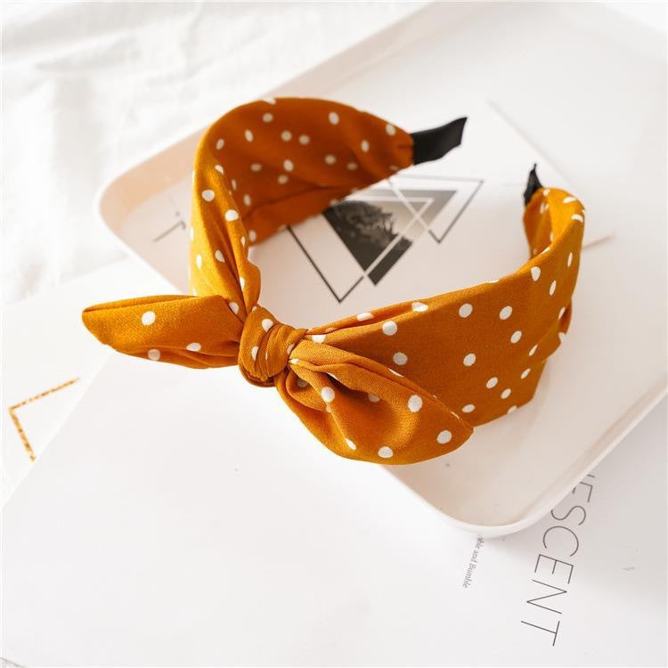Vintage Bow-Knot Polka Dot & Leopard Headband - Mustard Polka Dot