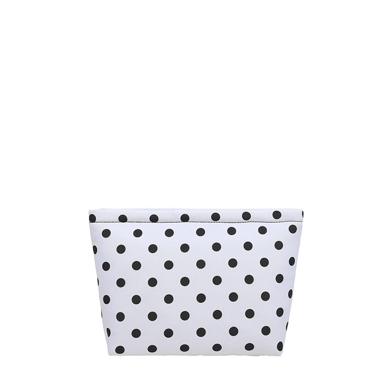 Retro Polka-Dot Zip-Top Makeup Pouch - White