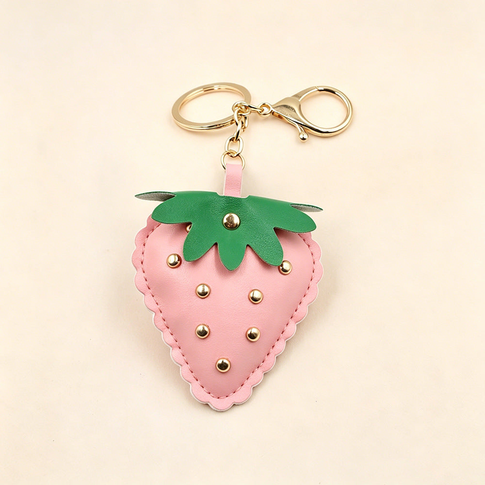 Studded Strawberry Coquette Keyring Charm - Pink