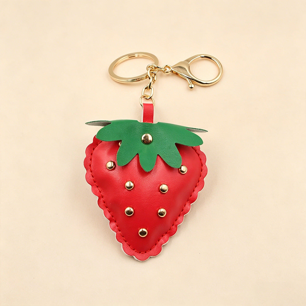 Studded Strawberry Coquette Keyring Charm - Red - 2
