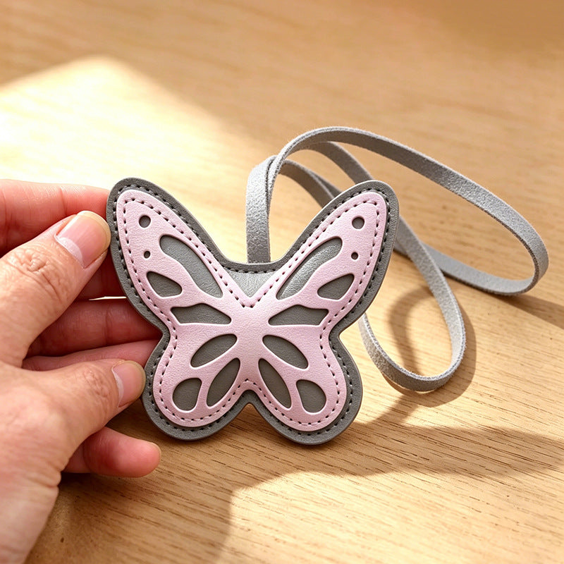 Butterfly Filigree Faux-Leather Purse Charm Pendant - Grey