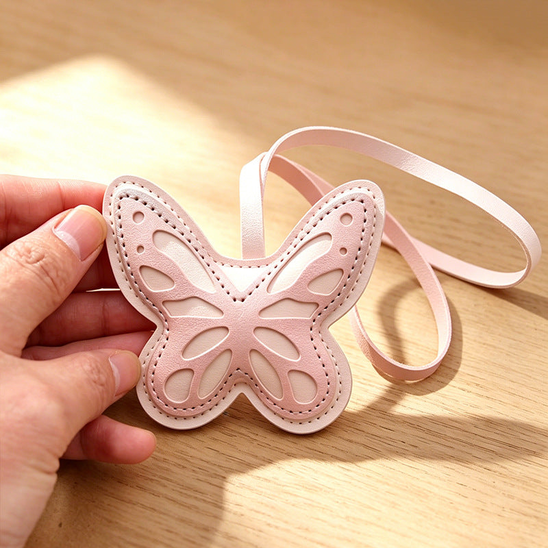 Butterfly Filigree Faux-Leather Purse Charm Pendant - Pink