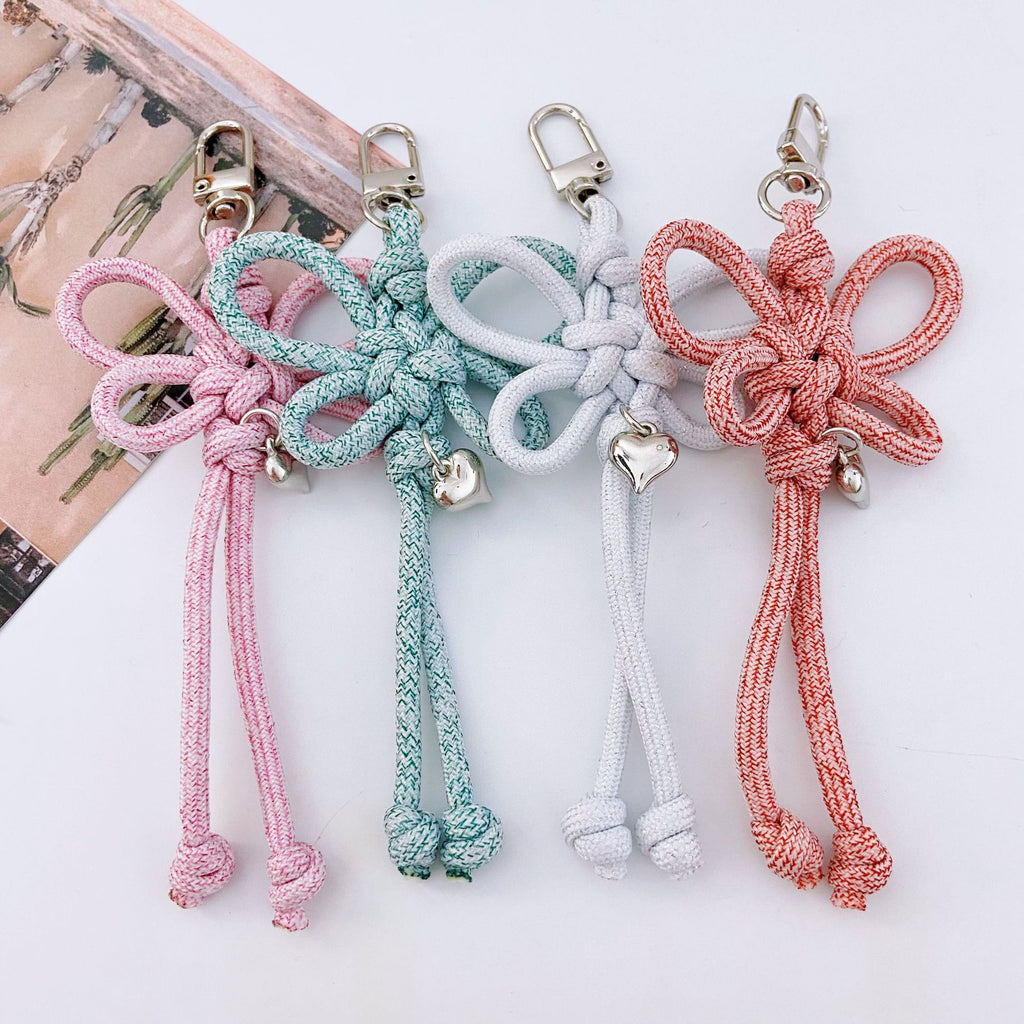 Woven Lucky-Knot Bag Charm Keyring with Mini Bell - view 2