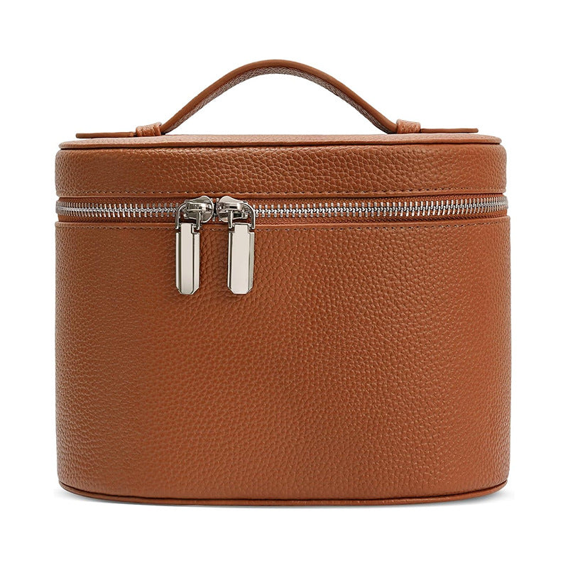 Structured Faux-Leather Vanity Case - Brown