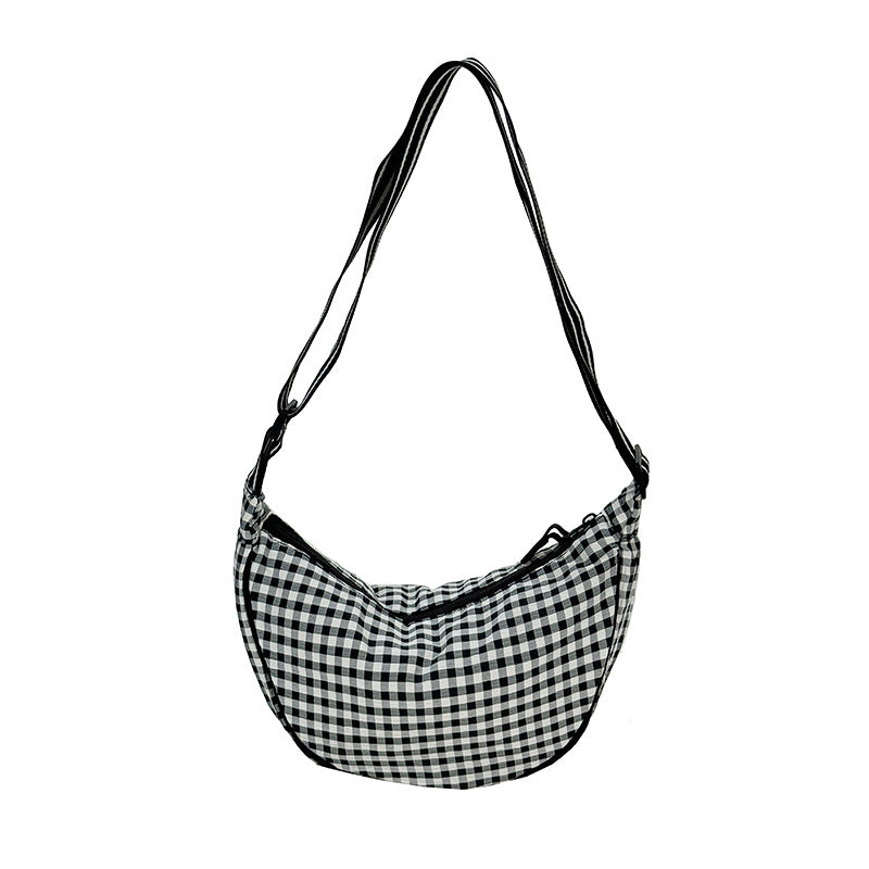 Preppy Gingham Crescent Sling Bag - Black