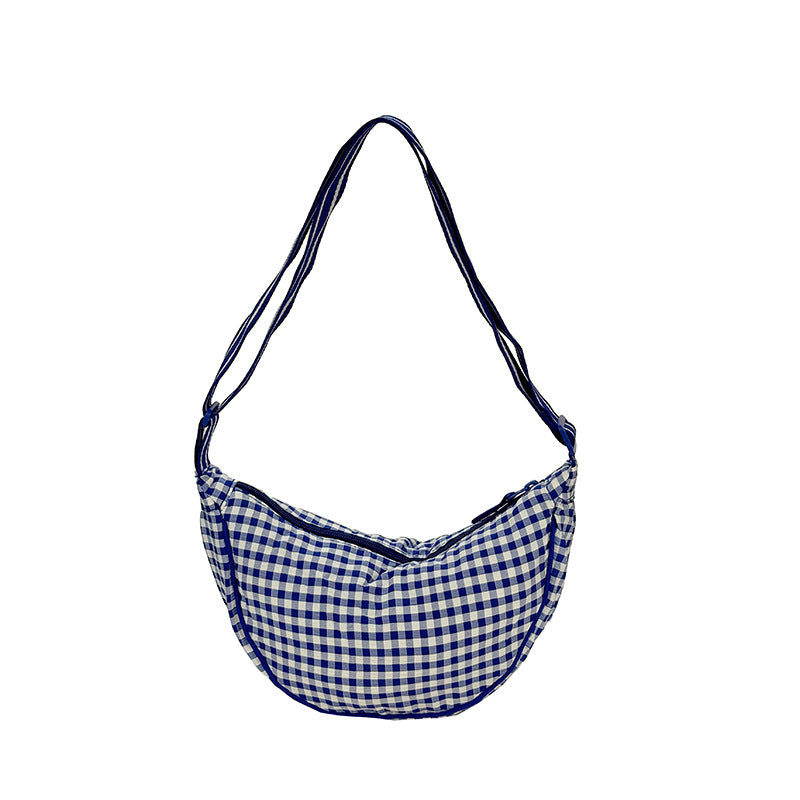 Preppy Gingham Crescent Sling Bag - Blue