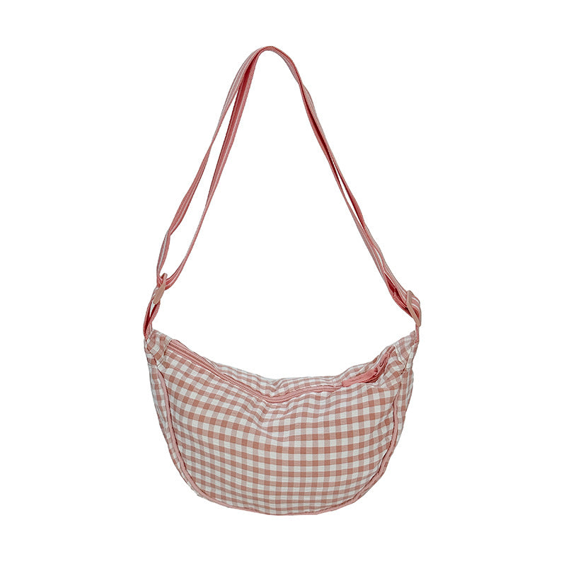 Preppy Gingham Crescent Sling Bag - Pink