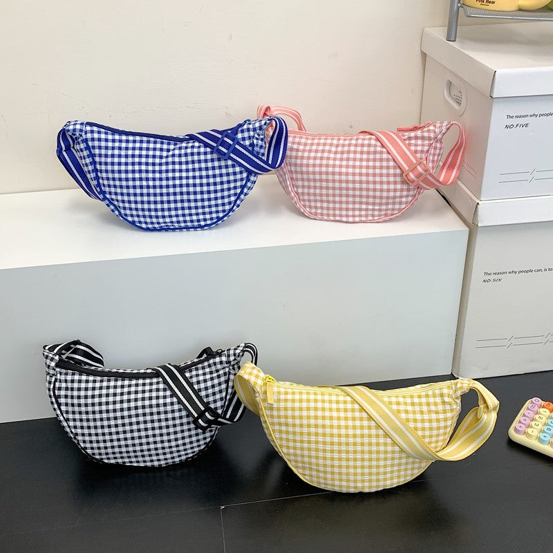 Preppy Gingham Crescent Sling Bag - styled