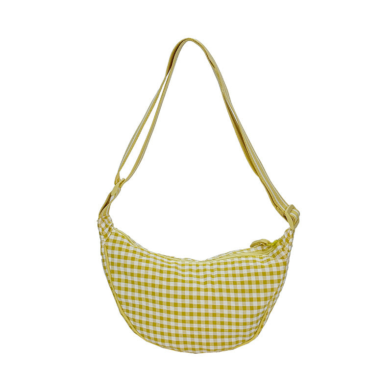 Preppy Gingham Crescent Sling Bag - Yellow