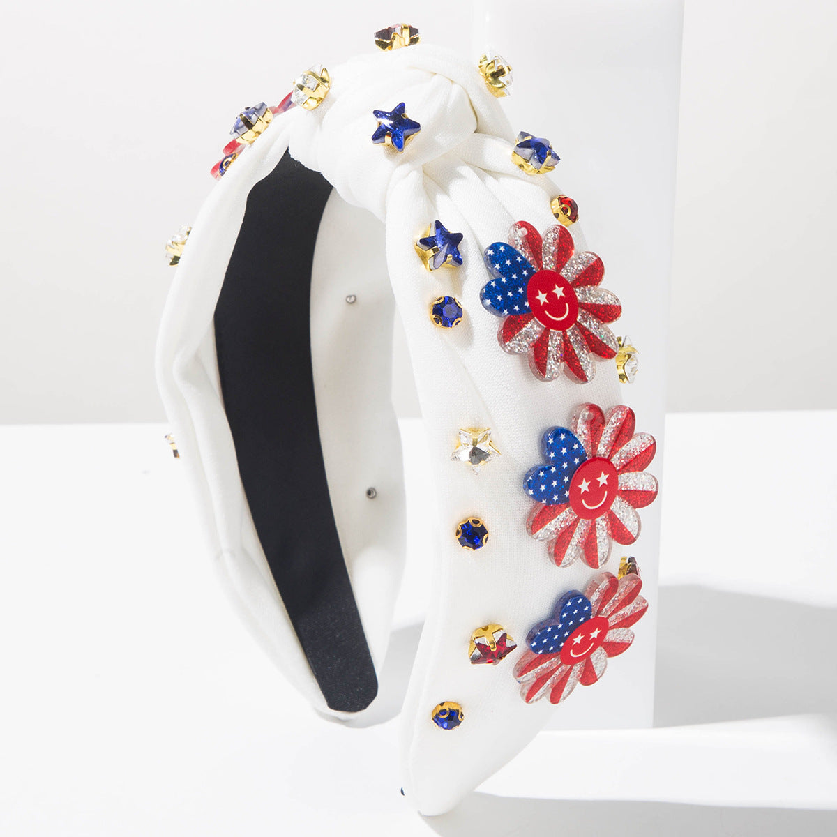 Sparkling Americana Star Top-Knot Rhinestone Headband - White